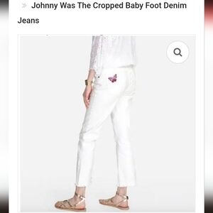 Johnny Was Embroidered Butterfly The Crop Baby Foot Jeans In White Size 25
